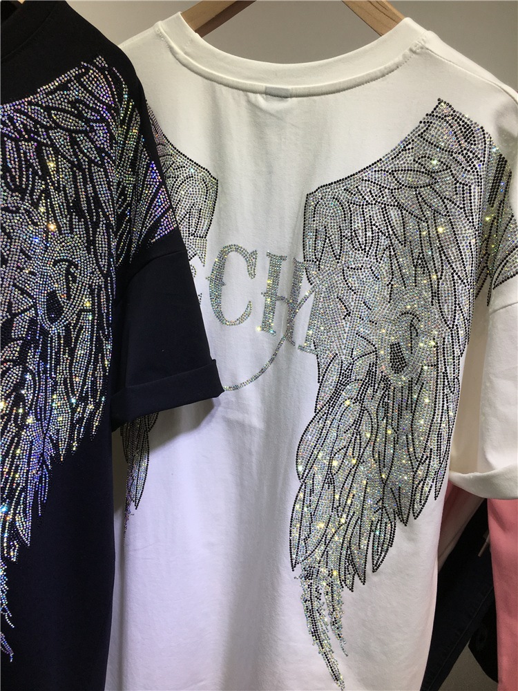 L-4XL Oversize Rhinestone Ange - Streetwear Brand Tees 评论和价格