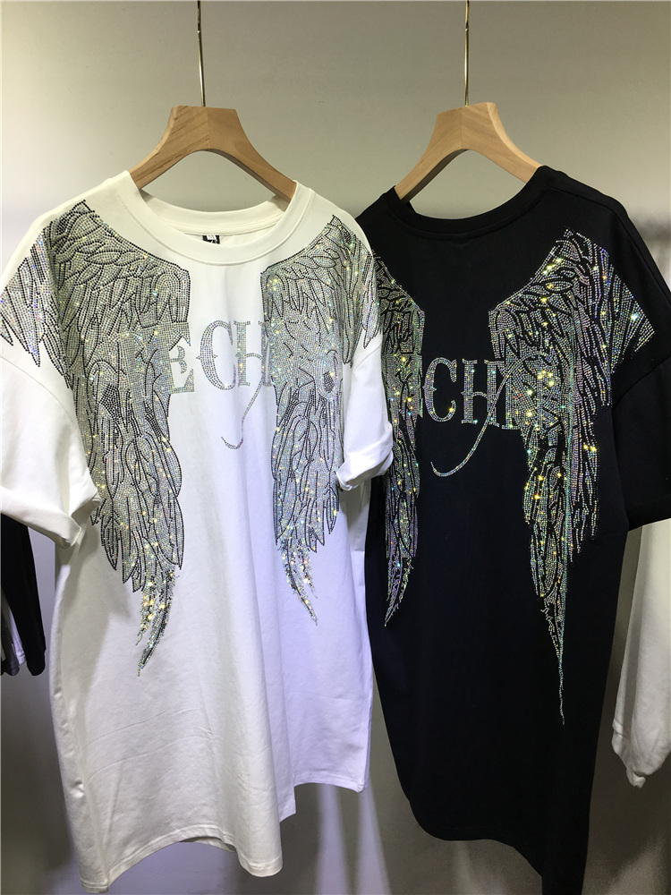 L-4XL Oversize Rhinestone Ange - Streetwear Brand Tees 评论和价格
