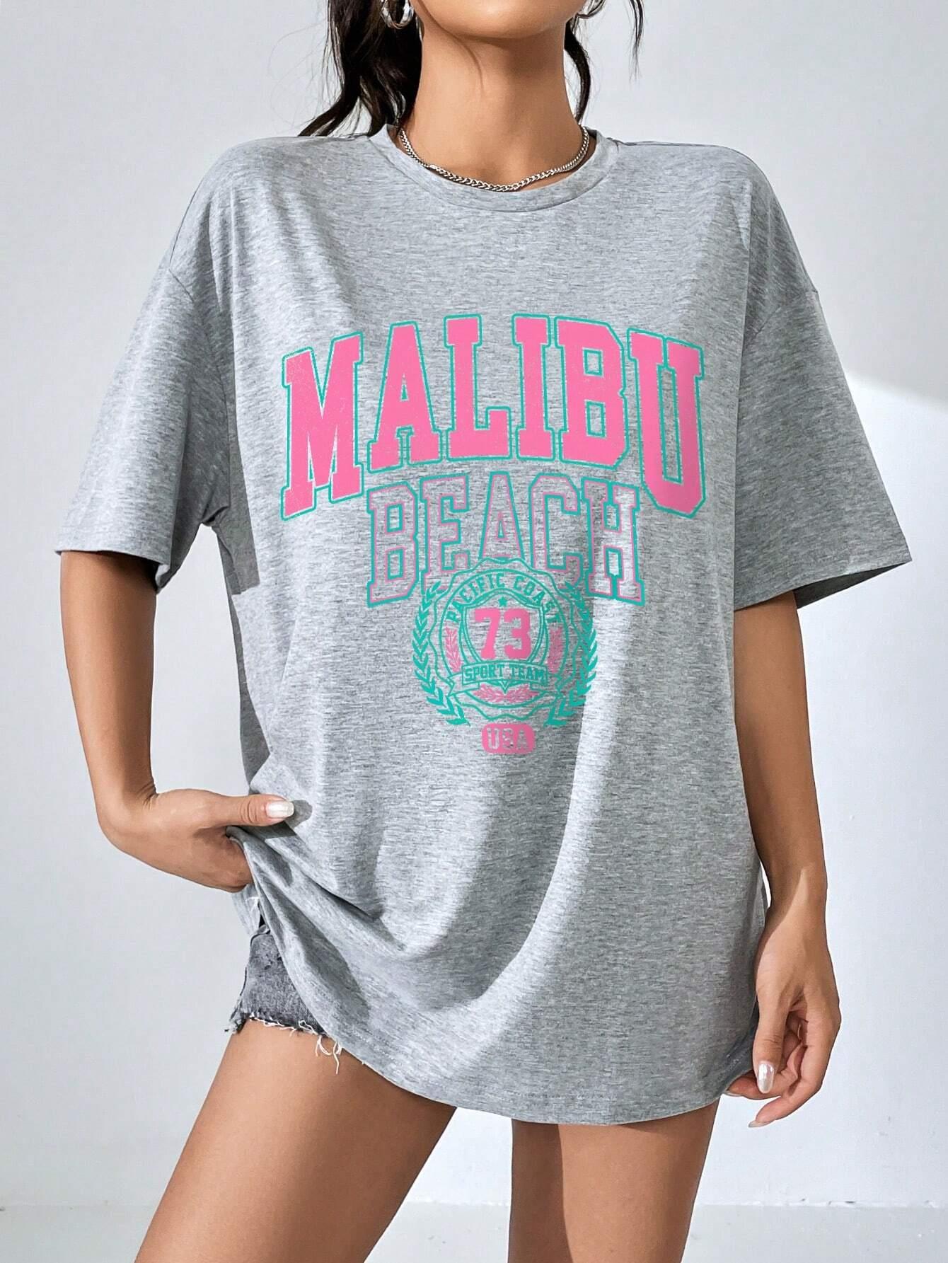 Malibu Beach Letter Print Prin - Streetwear Brand Tees 评论和价格