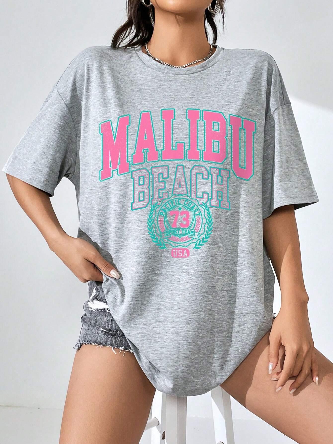 Malibu Beach Letter Print Prin - Streetwear Brand Tees 评论和价格