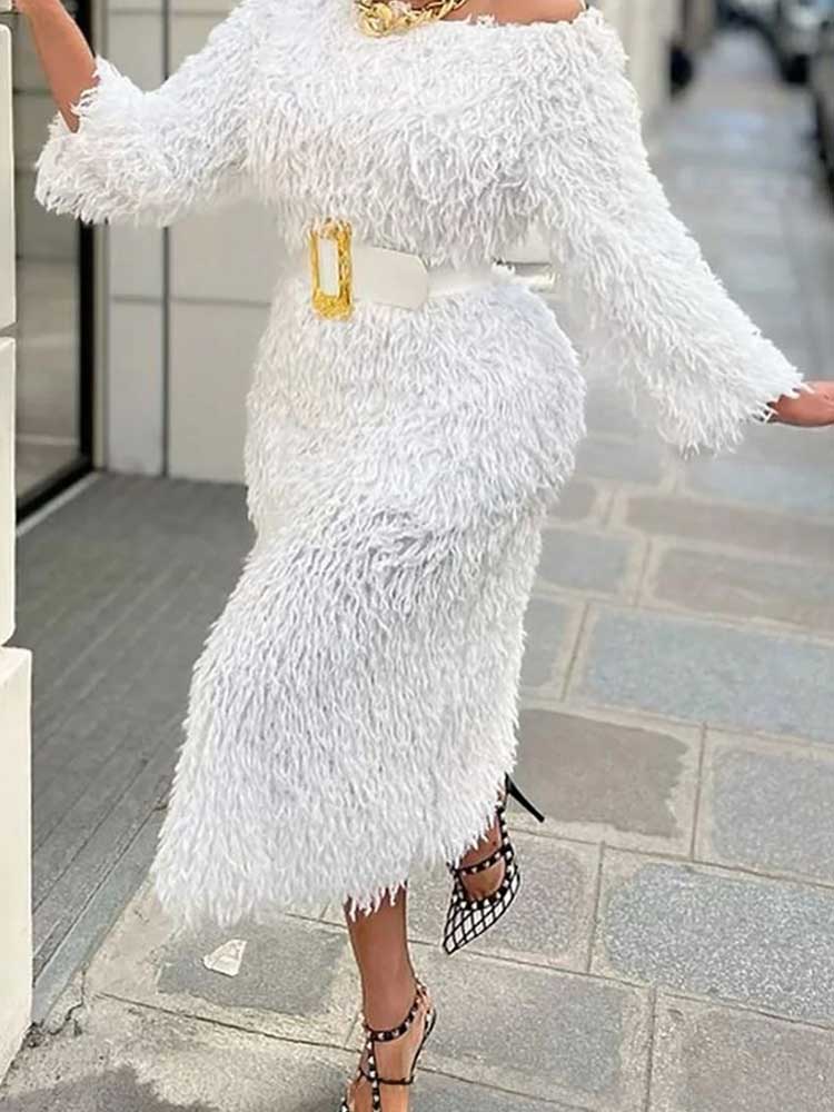 Winter Evening Dress Woman Lon - Off White Belt 评论和价格